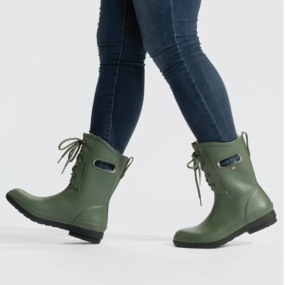 BOGS AMANDA II Lace Snow Rubber Rain Boots Waterproof Sherpa Lined Size 6